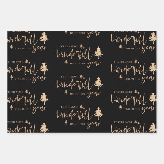 黒エレガント銅メリークリスマス引用文プレゼント ラッピングペーパーシート (正面3)