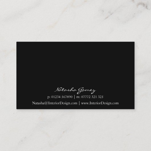 黒エレガント鋼製台本フォント名刺 名刺 (裏面)