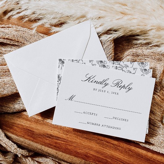 黒エレガント陳腐ビクトリアンフローラ結婚ズ 出欠カード