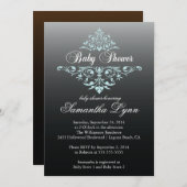 黒エレガント青ベビーグラデーションシャワー招待状 招待状 (正面/裏面)