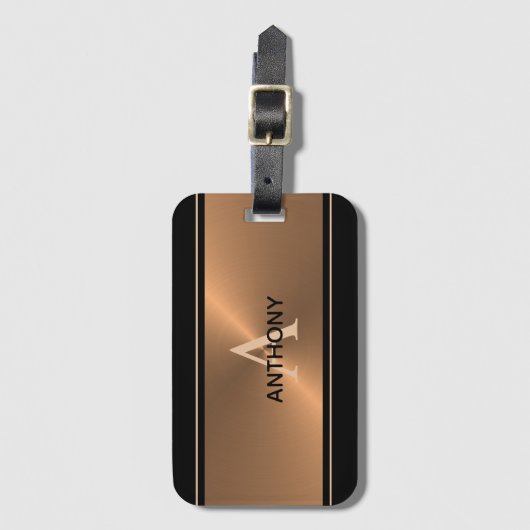 黒エレガント青銅金属モノグラム名 ラゲッジタグ (正面縦)