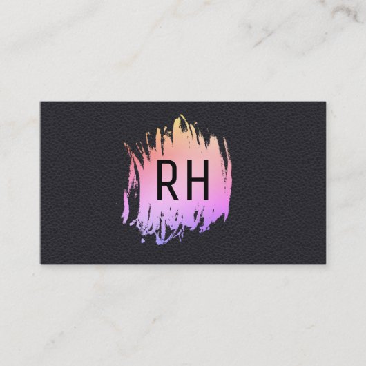 黒エレガント革フェイクブラシ付きカラーモノグラム 名刺 (正面)