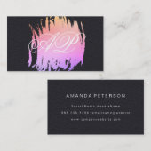 黒エレガント革フェイクブラシ付きカラーモノグラム 名刺 (正面/裏面)