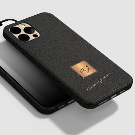 黒エレガント革金ゴールドモノグラムのスクリプト名 Case-Mate iPhone 14 PROケース
