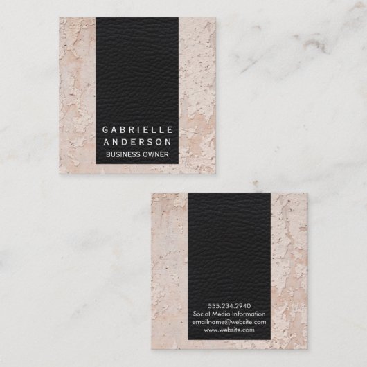 黒エレガント革 | テクスチャ壁 スクエア名刺 (正面/裏面)