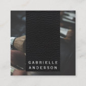 黒エレガント革 |メイクアップブラシ スクエア名刺 (正面)