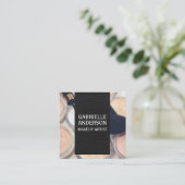 黒エレガント革 |化粧パレットとブラシ スクエア名刺 (スタンド正面)