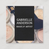 黒エレガント革 |化粧パレットとブラシ スクエア名刺 (正面)