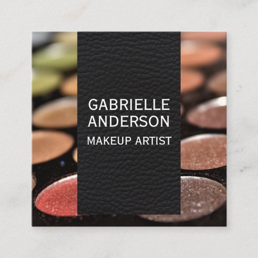 黒エレガント革 |化粧パレット スクエア名刺 (正面)