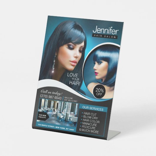 黒エレガント髪サロン、美しいサロン 台座サイン (正面)