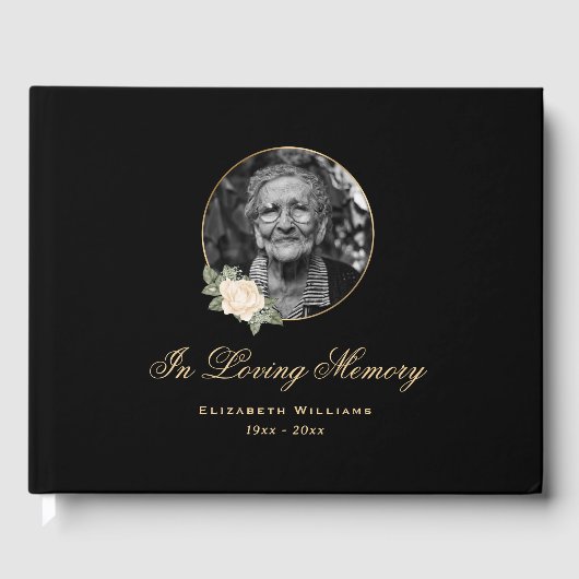 黒エレガント黄色バラフローラ葬儀写真 ゲストブック (正面)