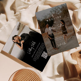 黒エレガント2フォトスクリプトQRコード結婚s 招待状