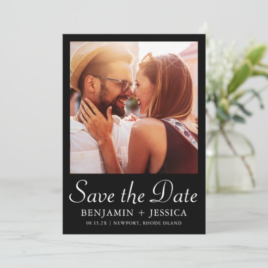 黒エレガント2写真結婚式の日付を保存 (スタンド正面)