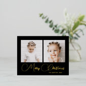 黒エレガント2枚の写真クリスマス 箔シーズンポストカード (立ち正面)