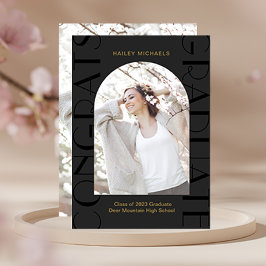 黒エレガント2枚の写真卒業 招待状