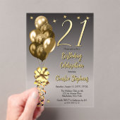 黒エレガント21歳の誕生日パーティーの金ゴールドバルーン アクリル招待状 (インサイチュ (ポータブル))