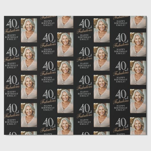 黒エレガント40歳と素敵な40歳の誕生日の写真 ラッピングペーパー (フラット)