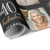 黒エレガント40歳と素敵な40歳の誕生日の写真 ラッピングペーパー (ロールコーナー)