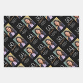 黒エレガント50と素晴らしい50番目の誕生日写真 ラッピングペーパーシート (正面3)