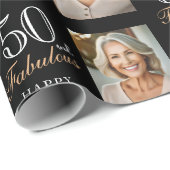 黒エレガント50と素晴らしい50番目の誕生日写真 ラッピングペーパー (ロールコーナー)