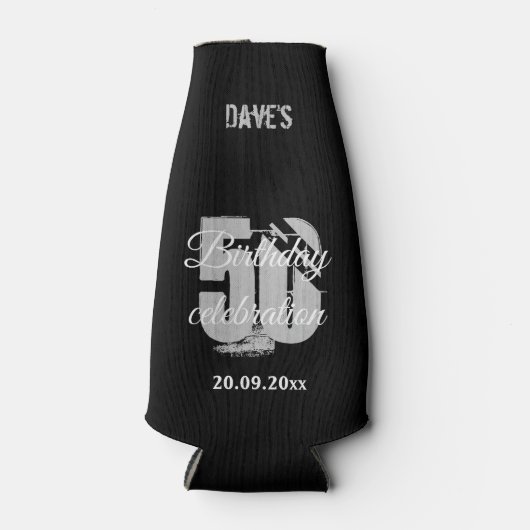 黒エレガント50パーソナライズされたth Any誕生日 ボトルクーラー (正面)