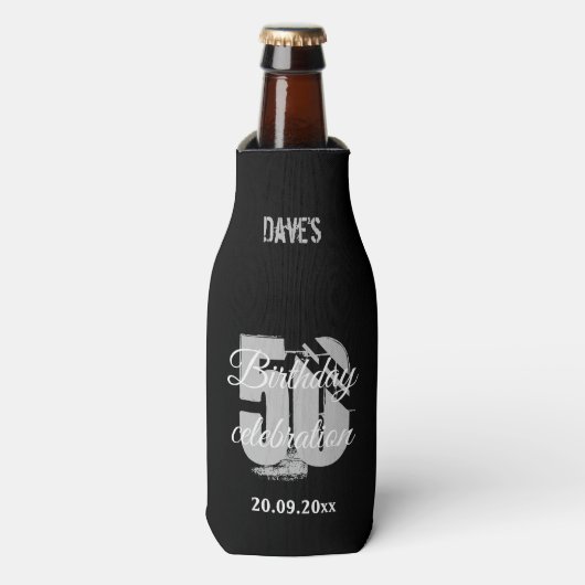 黒エレガント50パーソナライズされたth Any誕生日 ボトルクーラー (ボトル正面)