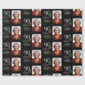 黒エレガント90と素晴らしい90番目の誕生日写真 ラッピングペーパー (フラット)