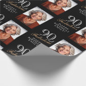 黒エレガント90と素晴らしい90番目の誕生日写真 ラッピングペーパー (角)