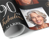 黒エレガント90と素晴らしい90番目の誕生日写真 ラッピングペーパー (ロールコーナー)