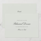 黒エレガント&セージ緑のリハーサルのディナーカード サンキューカード (正面/裏面)