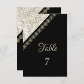 黒エレガント、ダマスクのテーブルカード 招待状 (正面/裏面)