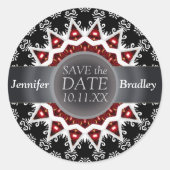 黒エレガント/白の星炎の日付スティックを保存 ラウンドシール (正面)