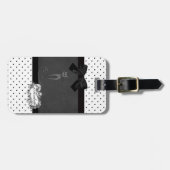 黒エレガント、白の水玉模様 – 黒の弓、猫 ラゲッジタグ (正面横)