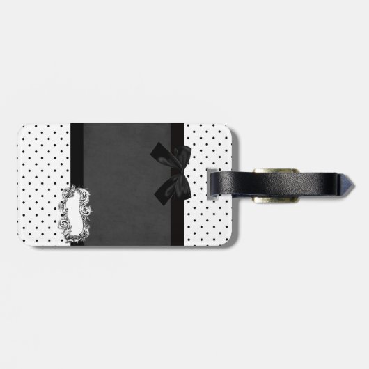 黒エレガント、白の水玉模様 – 黒の弓、猫 ラゲッジタグ (裏面横)