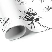 黒エレガント/白フローラモチーフ感謝してい大事な行事 ラッピングペーパー (ロールコーナー)