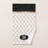 黒エレガント、白、金ゴールドのクローバーパターン バスタオルセット (ハンドタオル)