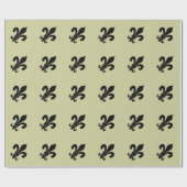 黒エレガント（紋章の）フラ・ダ・リ模様の包み紙 ラッピングペーパー (フラット)