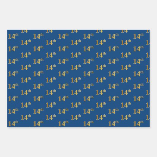 黒エレガント、赤、青、フェイク金ゴールド14番目のイベント番号 ラッピングペーパーシート (正面3)