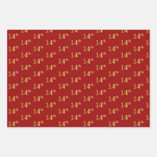 黒エレガント、赤、青、フェイク金ゴールド14番目のイベント番号 ラッピングペーパーシート (正面2)