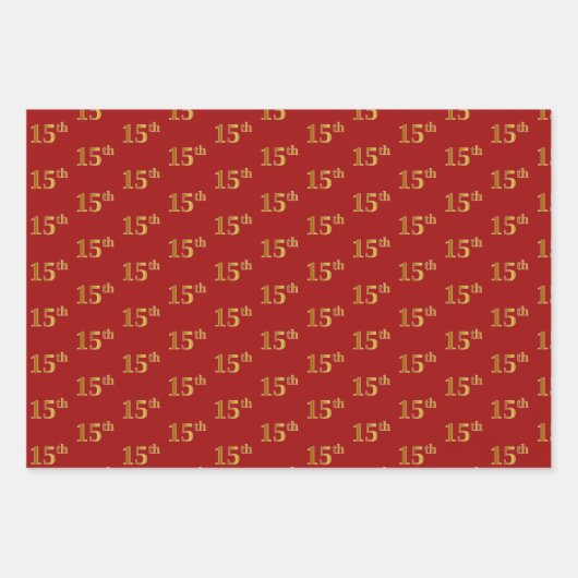 黒エレガント、赤、青、フェイク金ゴールド15番目のイベント番号 ラッピングペーパーシート (正面2)