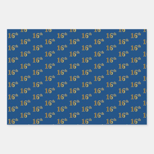 黒エレガント、赤、青、フェイク金ゴールド16番目のイベント番号 ラッピングペーパーシート (正面3)