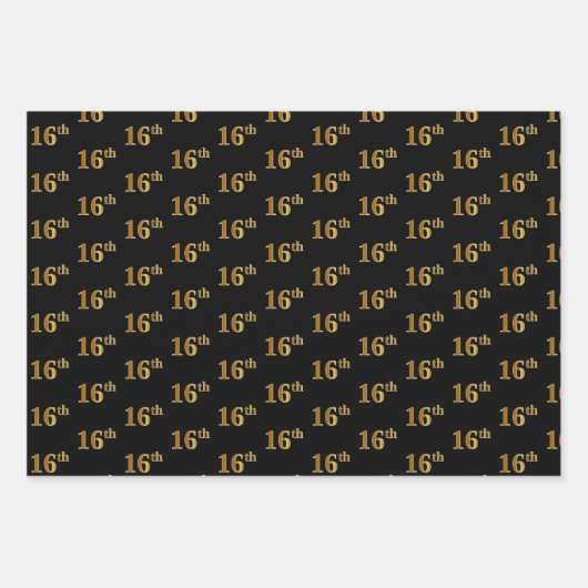 黒エレガント、赤、青、フェイク金ゴールド16番目のイベント番号 ラッピングペーパーシート (正面)