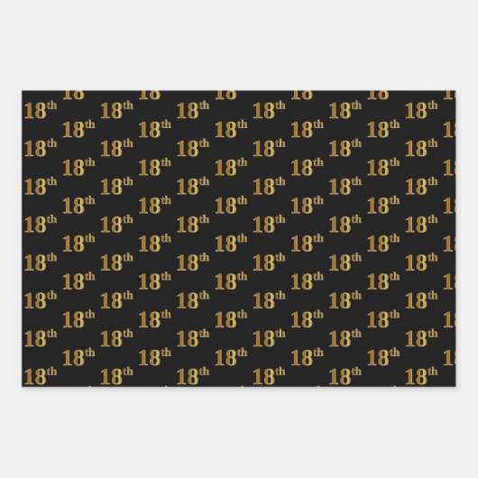 黒エレガント、赤、青、フェイク金ゴールド18番目のイベント番号 ラッピングペーパーシート (正面)