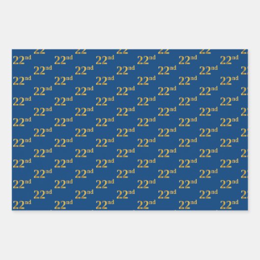 黒エレガント、赤、青、フェイク金ゴールド22番目のイベント番号 ラッピングペーパーシート (正面3)