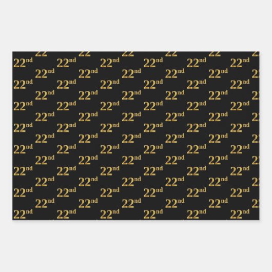 黒エレガント、赤、青、フェイク金ゴールド22番目のイベント番号 ラッピングペーパーシート (正面)