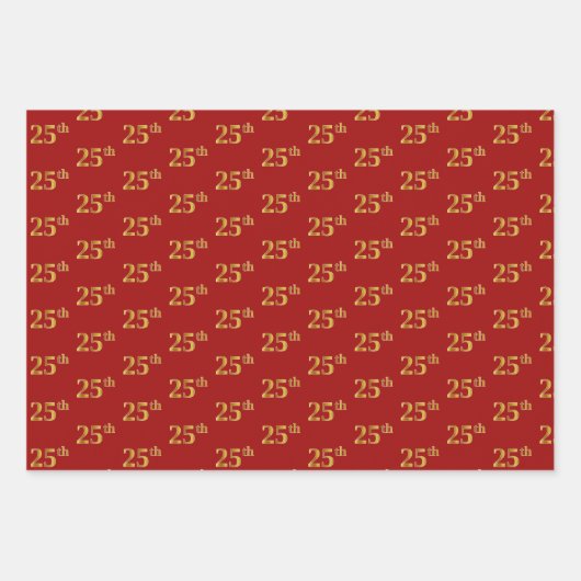 黒エレガント、赤、青、フェイク金ゴールド25番目のイベント番号 ラッピングペーパーシート (正面2)
