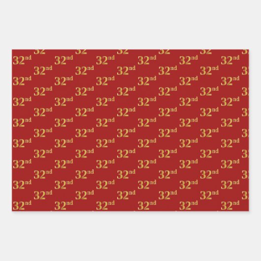 黒エレガント、赤、青、フェイク金ゴールド32番目のイベント番号 ラッピングペーパーシート (正面2)