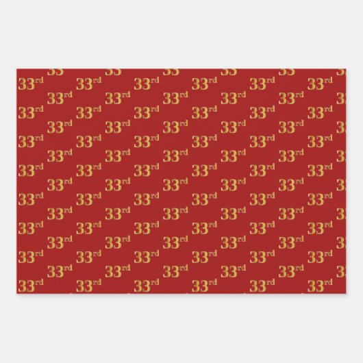 黒エレガント、赤、青、フェイク金ゴールド33番目のイベント番号 ラッピングペーパーシート (正面2)