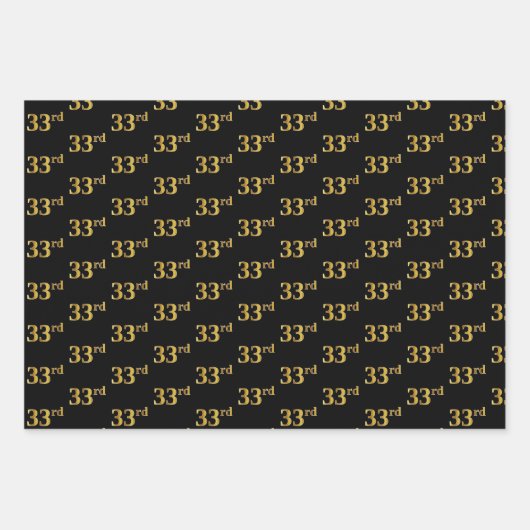 黒エレガント、赤、青、フェイク金ゴールド33番目のイベント番号 ラッピングペーパーシート (正面)
