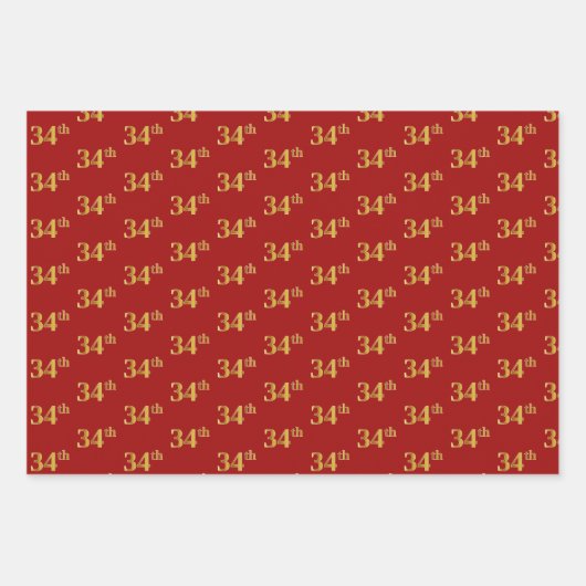 黒エレガント、赤、青、フェイク金ゴールド34番目のイベント番号 ラッピングペーパーシート (正面2)